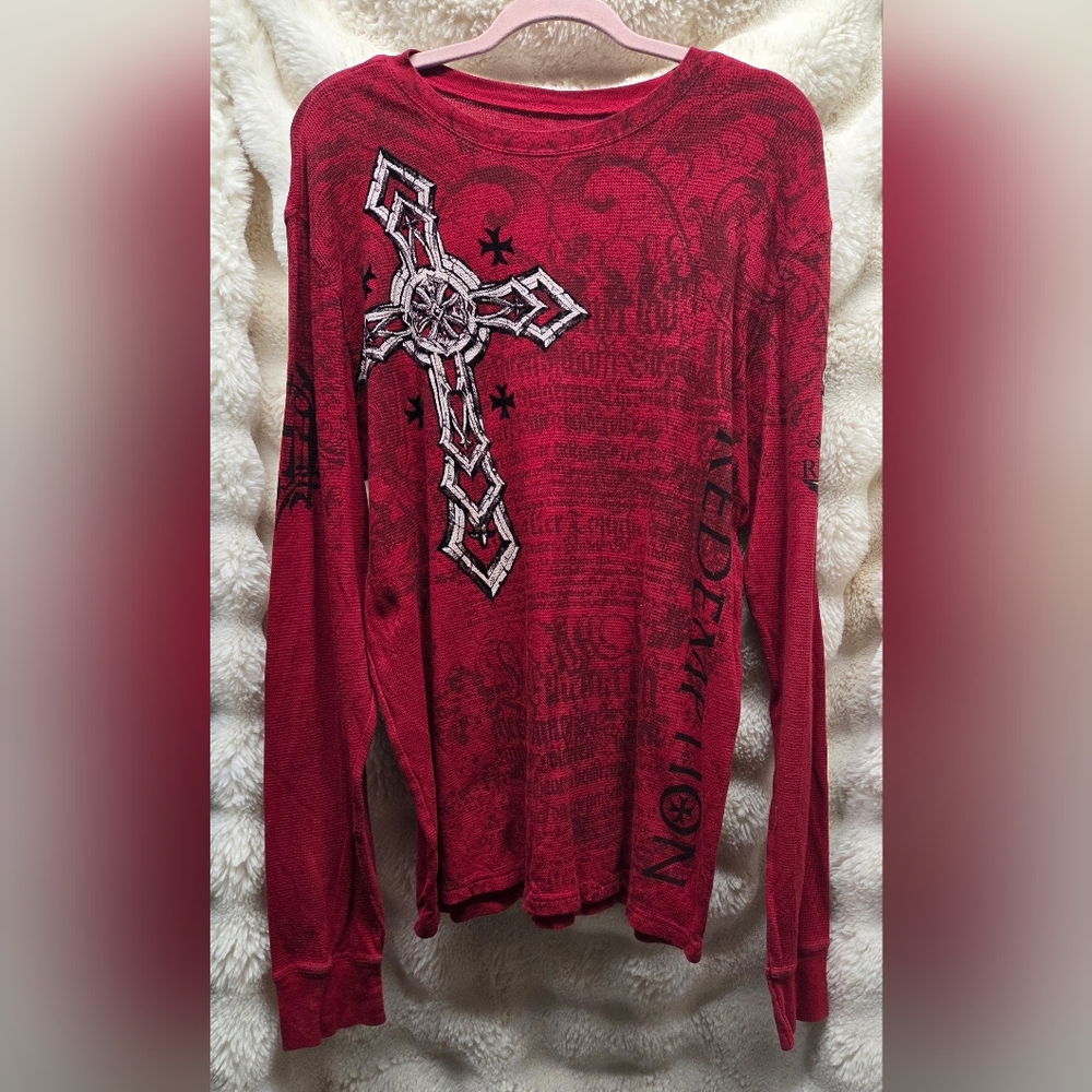 Affliction Men's Vintage Red Long Sleeve Redemption Thermal Sz L